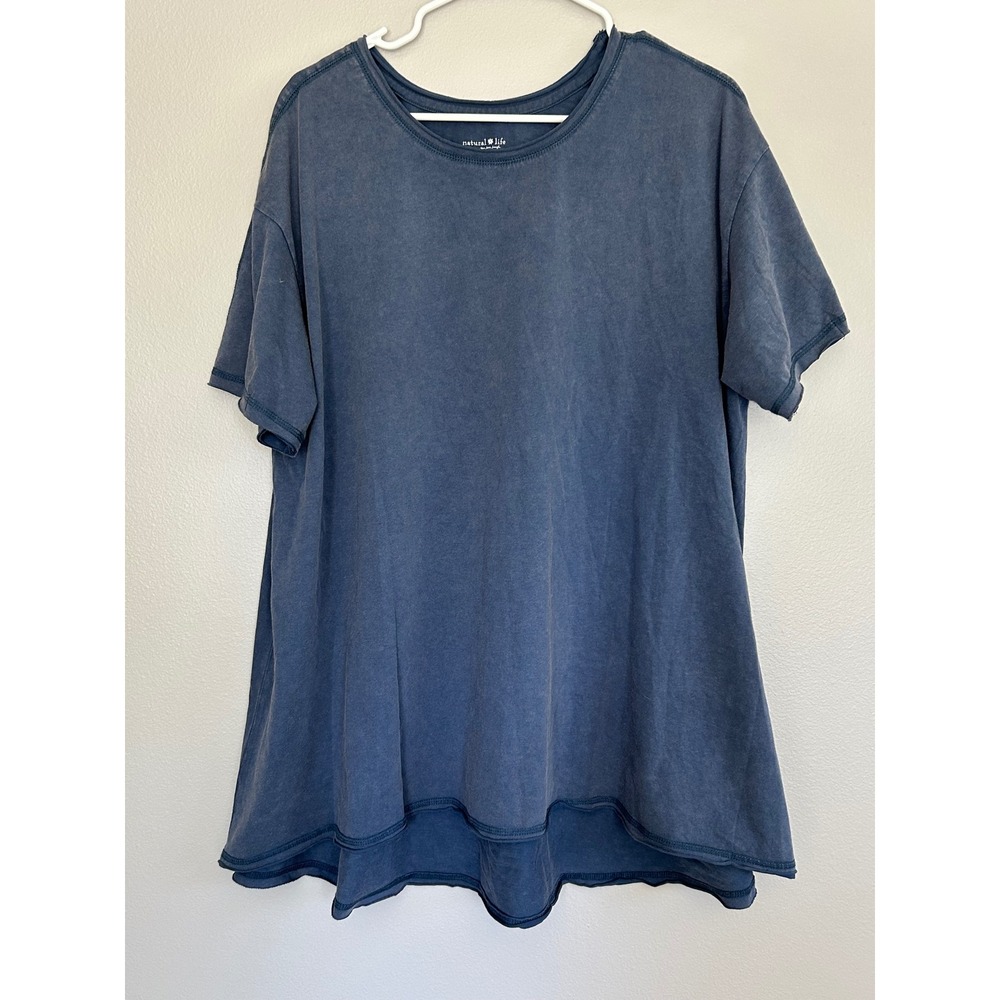 Natural Life Washed Cotton Tunic Top/ sleep dress Blue Boho Oversized Medium